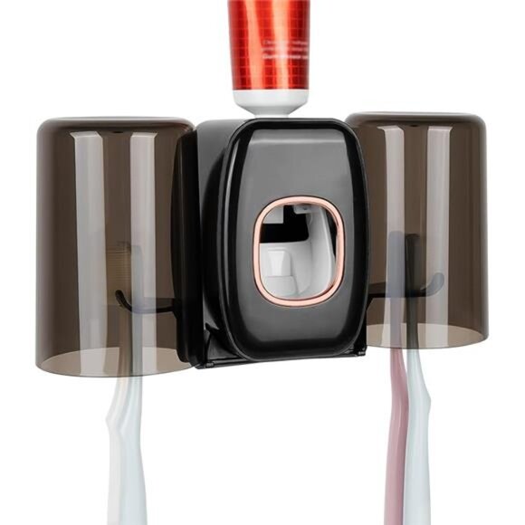 Wall Mounted Toothbrush Holder with Cover Self Adhesive Bathroom Organizer Cups - Picture 7 of 7